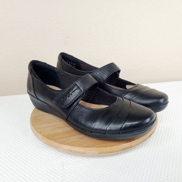Clarks Mary Jane Shoes Women 10 Kennon Black Strap Work Office Wedge - Picture 6 of 13